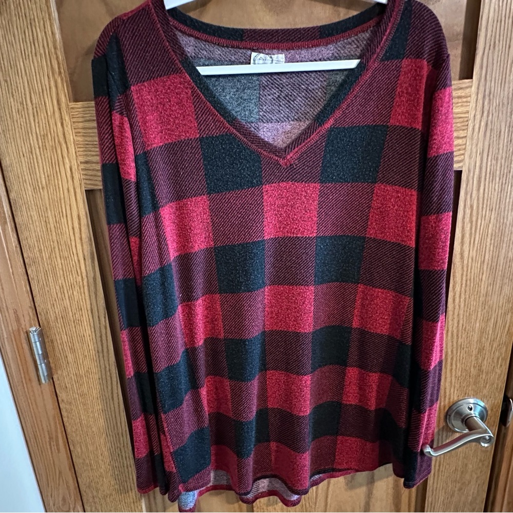 Maurice’s Red and Black Plaid V-Neck Top
